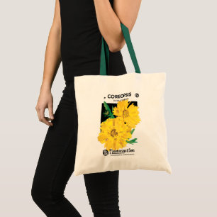 Kunst van oude zaadpakketten, gele Coreopsis-bloem Tote Bag