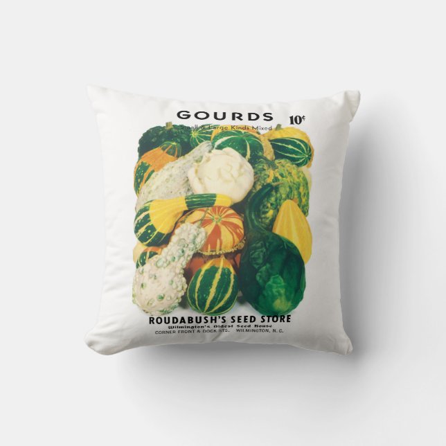 Kunst van oude zaadpakketten, gemengde pompoenen kussen (Voorkant)