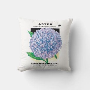 Kunst van oude zaadpakketten, paarse Aster-bloemen Kussen