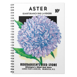 Kunst van oude zaadpakketten, paarse Aster bloemen Notitieboek