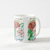 Kunst van oude zaadpakketten, Pinks Anjers Bloemen Koffiemok (Voorkant rechts)