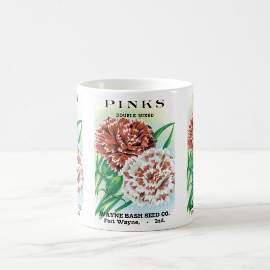 Kunst van oude zaadpakketten, Pinks Anjers Bloemen Koffiemok (Center)