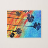 Kunst van palmbomen op het strand bij zonsondergan legpuzzel (Horizontaal)