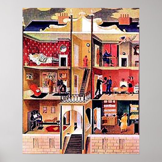 Kunst van Ravilious, Het Pensionshuis Poster (Voorkant)
