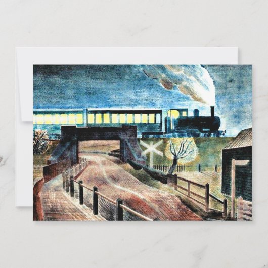Kunst van Ravilious, Trein rijdt 's nachts over br Kaart (Voorkant)