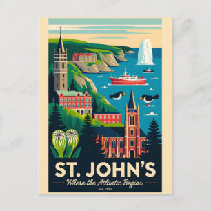 Kunst van St. John's Canada Retro-reisposter Briefkaart