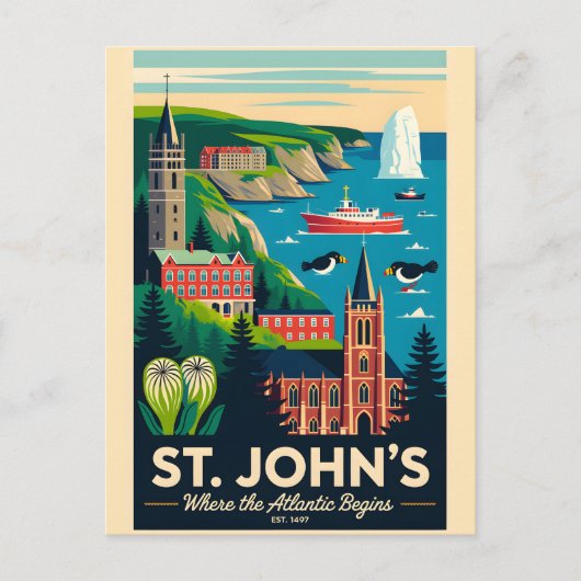 Kunst van St. John's Canada Retro-reisposter Briefkaart (Voorkant)