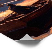 Kunst van Sunset Mountain Lake & Boot Poster (Hoek)