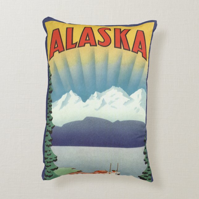 Kunst van vintage Alaska-reisposter, landschappeli Accent Kussen (Achterkant (Verticaal))
