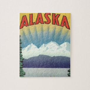 Kunst van vintage Alaska-reisposter, landschappeli Legpuzzel