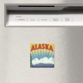 Kunst van vintage Alaska-reisposter, landschappeli Magneet (Insitu (Vaatwasser))
