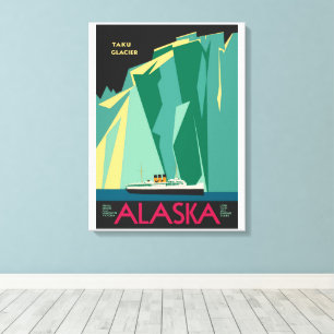 Kunst van vintage Alaska-reisposter, Taku-gletsjer Canvas Afdruk