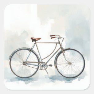 Kunst van vintage fietsen in wit en blauw vierkante sticker