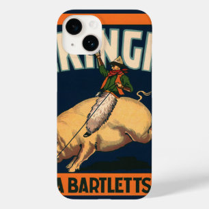 Kunst van vintage fruitkratlabel Cowboy op varkens Case-Mate iPhone 14 Hoesje