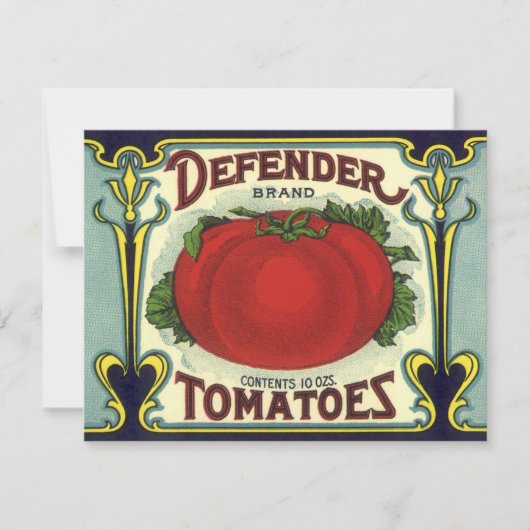 Kunst van vintage fruitkratlabel, Defender Tomaten (Voorkant)