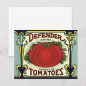 Kunst van vintage fruitkratlabel, Defender Tomaten (Voorkant / Achterkant)