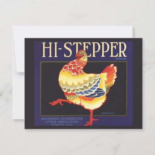 Kunst van vintage fruitkratlabel, Hi Stepper Kip (Voorkant)
