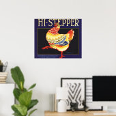 Kunst van vintage fruitkratlabel, Hi Stepper Kip Poster (Thuiskantoor)
