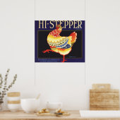 Kunst van vintage fruitkratlabel, Hi Stepper Kip Poster (Keuken)
