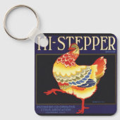 Kunst van vintage fruitkratlabel, Hi Stepper Kip Sleutelhanger (Voorkant)