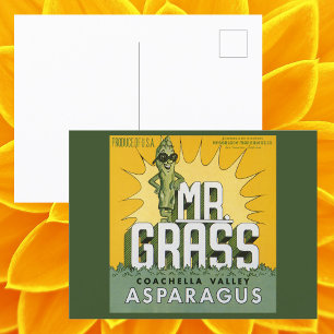 Kunst van vintage fruitkratlabel Hr. Grass Asperge Briefkaart