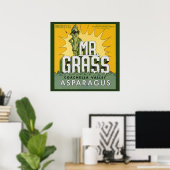 Kunst van vintage fruitkratlabel Hr. Grass Asperge Poster (Thuiskantoor)