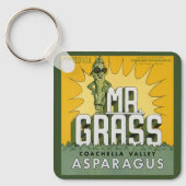 Kunst van vintage fruitkratlabel Hr. Grass Asperge Sleutelhanger (Voorkant)
