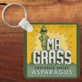 Kunst van vintage fruitkratlabel Hr. Grass Asperge Sleutelhanger (Voorkant)