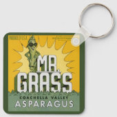 Kunst van vintage fruitkratlabel Hr. Grass Asperge Sleutelhanger (Achterkant)