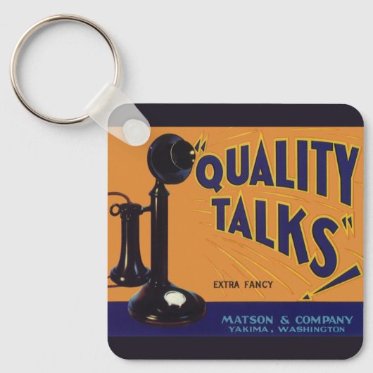 Kunst van vintage fruitkratlabel, ouderwetse telef sleutelhanger (Voorkant)