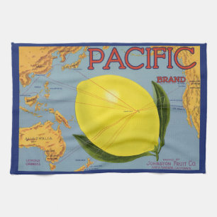 Kunst van vintage fruitkratlabel Pacific Citroen C Theedoek