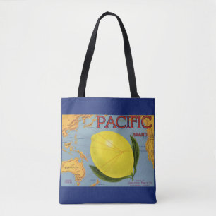 Kunst van vintage fruitkratlabel Pacific Citroen Tote Bag