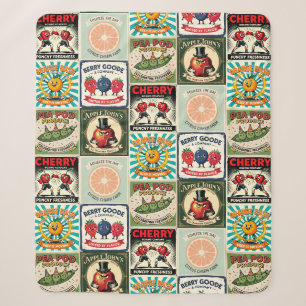 Kunst van vintage-geïnspireerde fruitkistlabels sherpa deken
