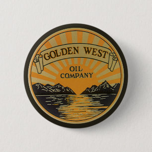 Kunst van vintage productlabel, Golden West Oil Co Ronde Button 5,7 Cm
