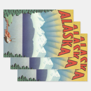 Kunst van vintage reisposter uit Alaska, landschap Inpakpapier Vel