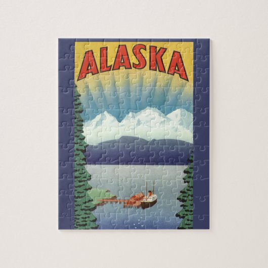 Kunst van vintage reisposter uit Alaska, landschap Legpuzzel (Verticaal)