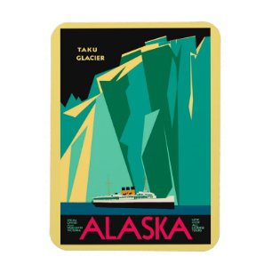 Kunst van vintage reisposter uit Alaska, Taku-glet Magneet