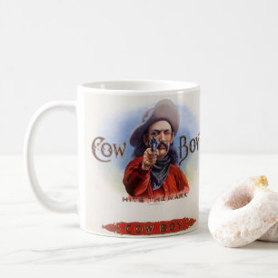 Kunst van vintage sigarettenlabel, Cowboy raakt de Koffiemok