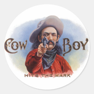 Kunst van vintage sigarettenlabel, Cowboy raakt de Ronde Sticker