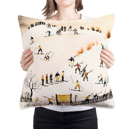 Kunst van vintage skiërs, winterlandschapschilderi kussen