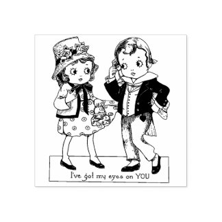 Kunst van vintage Valentijnsdag-jongen en -meisje  Rubberstempel