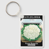 Kunst van vintage zaadpaketlabels, bloemkoolgroent sleutelhanger (Voorkant)
