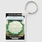 Kunst van vintage zaadpaketlabels, bloemkoolgroent sleutelhanger (Achterkant)