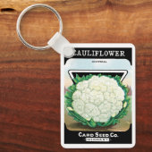 Kunst van vintage zaadpaketlabels, bloemkoolgroent sleutelhanger (Voorkant)