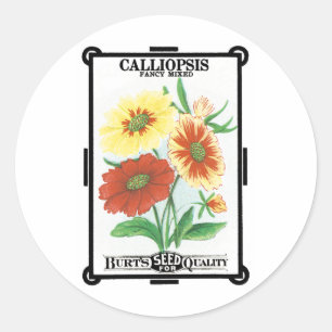 Kunst van vintage zaadpaketlabels, Calliopsis-bloe Ronde Sticker