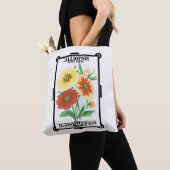 Kunst van vintage zaadpaketlabels, Calliopsis-bloe Tote Bag (Dichtbij)