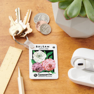 Kunst van vintage zaadpaketlabels, Camellia bloeme Sleutelhanger