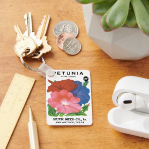 Kunst van vintage zaadpaketlabels, Petunia Bloemen Sleutelhanger