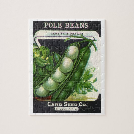 Kunst van vintage zaadpaketlabels, stok limabonen legpuzzel (Verticaal)