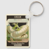 Kunst van vintage zaadpaketlabels Witte Bermudase Sleutelhanger (Achterkant)